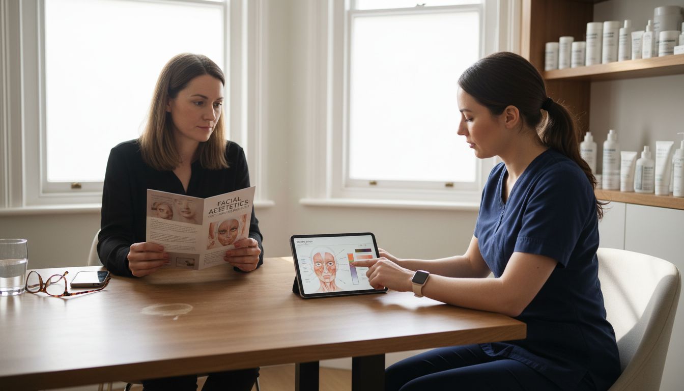 First time facial aesthetics consultation scene