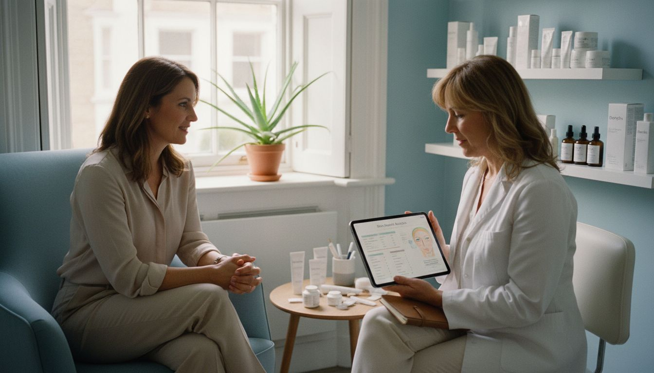 Consultation in Harley Street skin clinic exam room