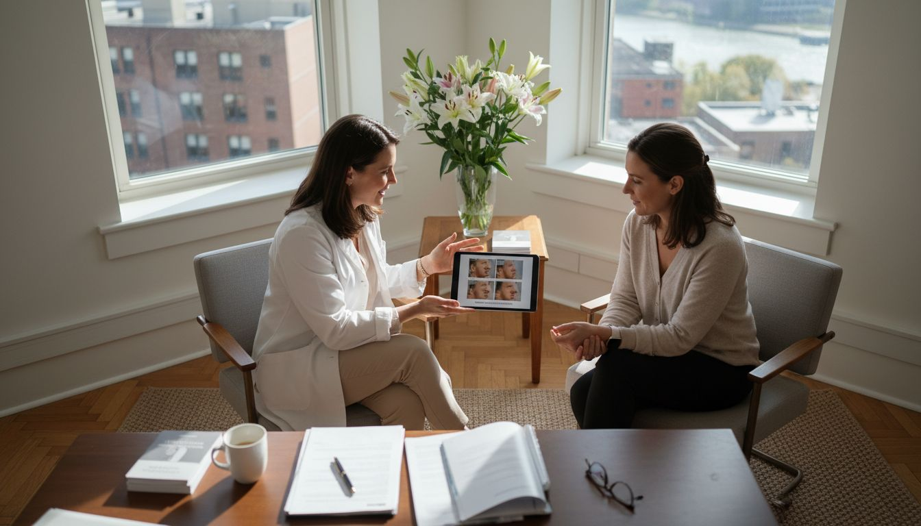 Practitioner discussing cosmetic procedures with client