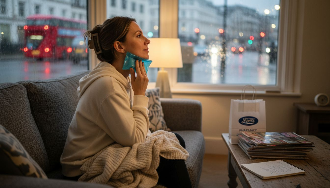 Woman recovering post-treatment in London living room