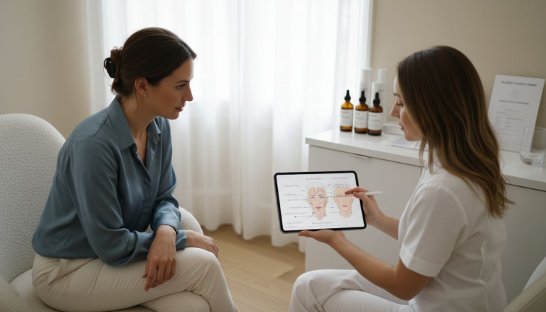 Woman consulting facial aesthetics expert