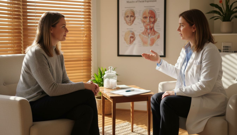 Client consulting practitioner in aesthetic clinic