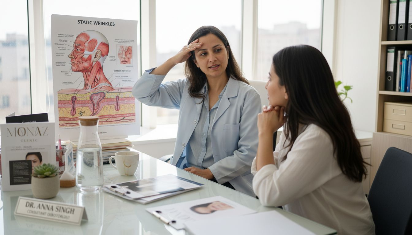 Dermatologist explaining forehead wrinkle science