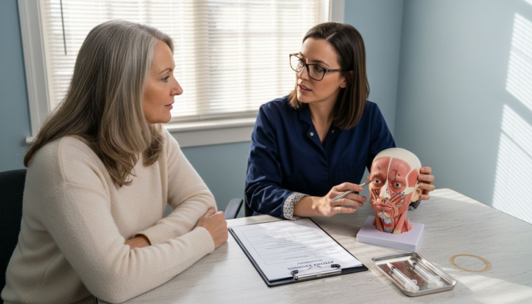 Home 11 Patient and practitioner discussing facial fillers