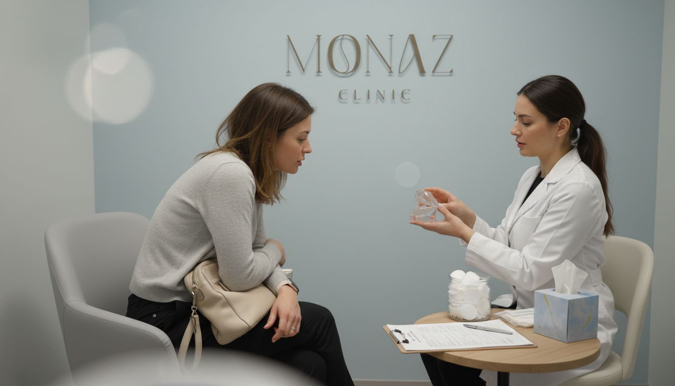 Patient discussing lip injections at consultation