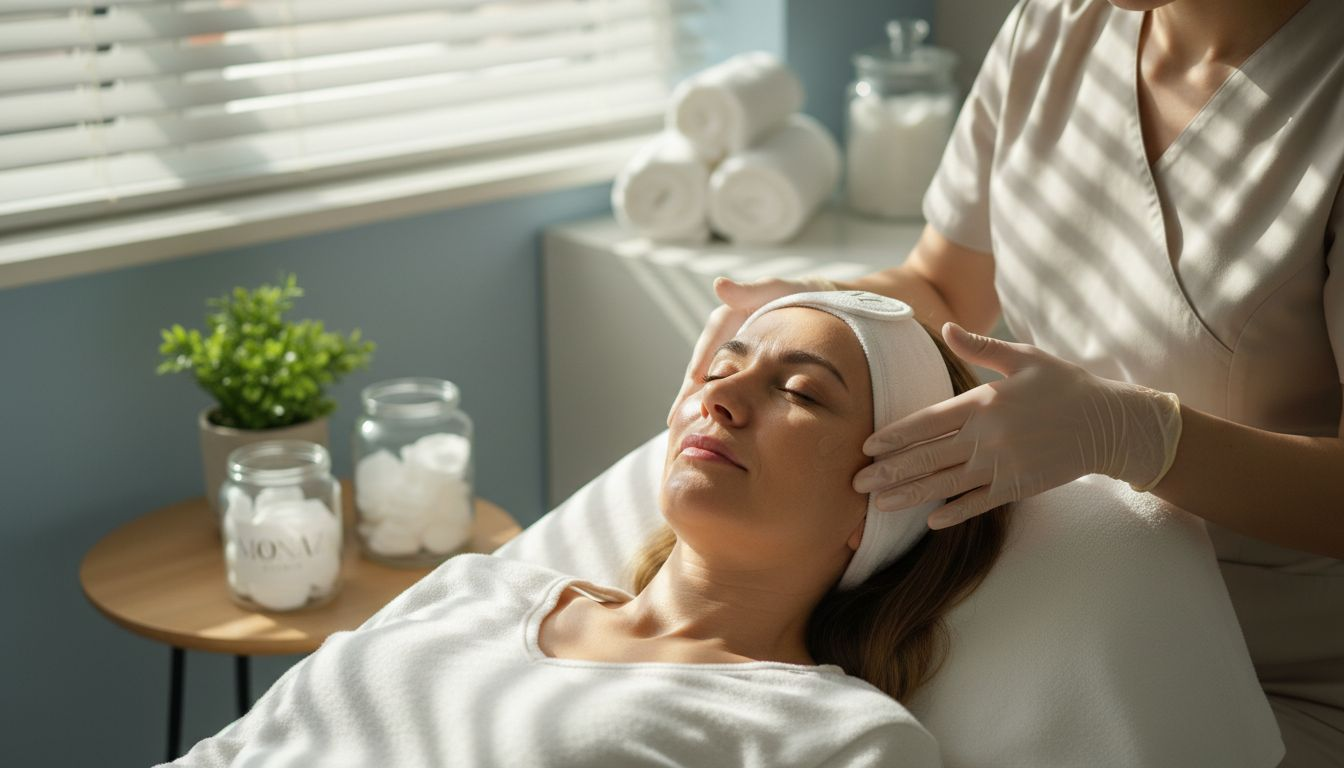 Mature woman receiving relaxing facial treatment