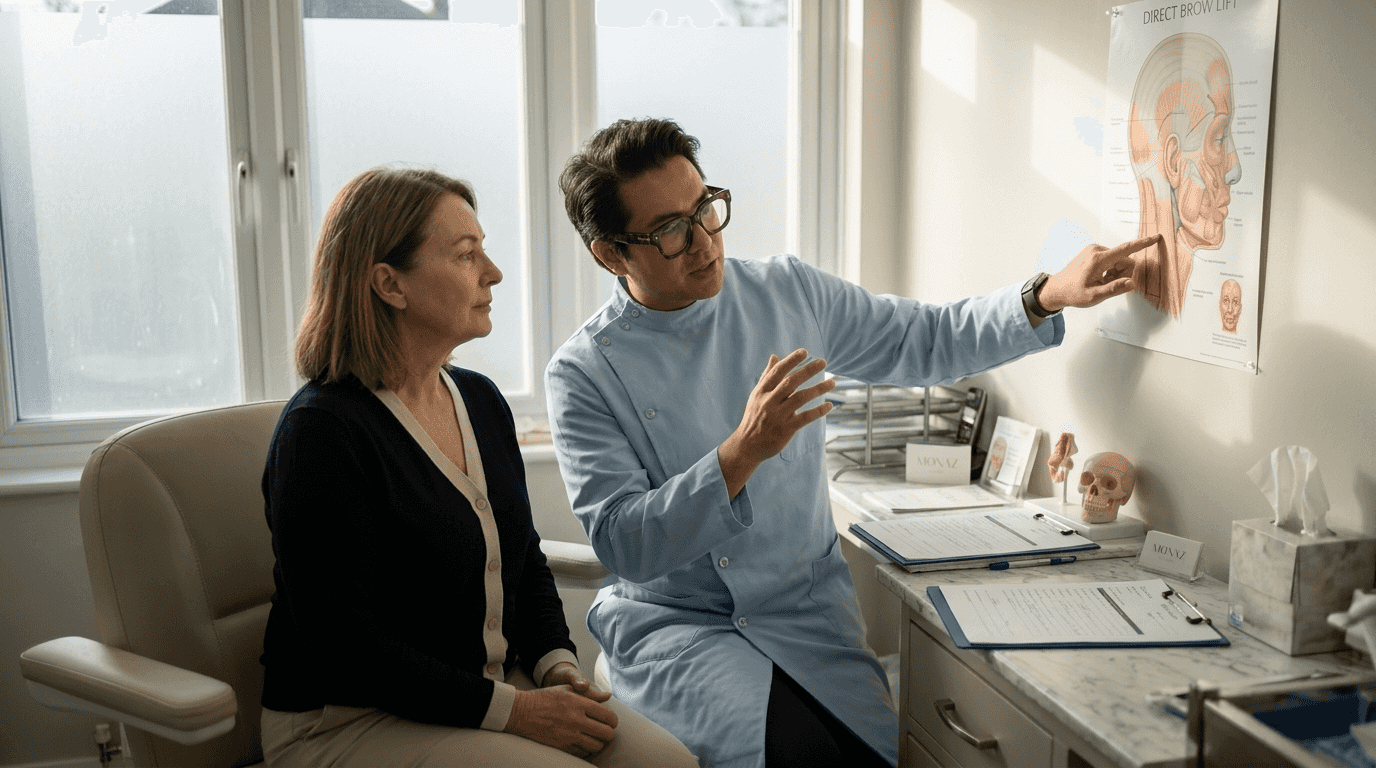 Patient consulting surgeon for brow lift