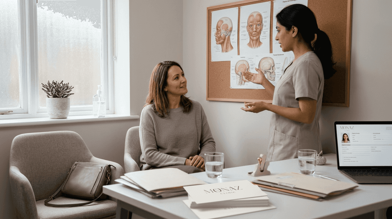 Female patient consulting with dermatologist in clinic