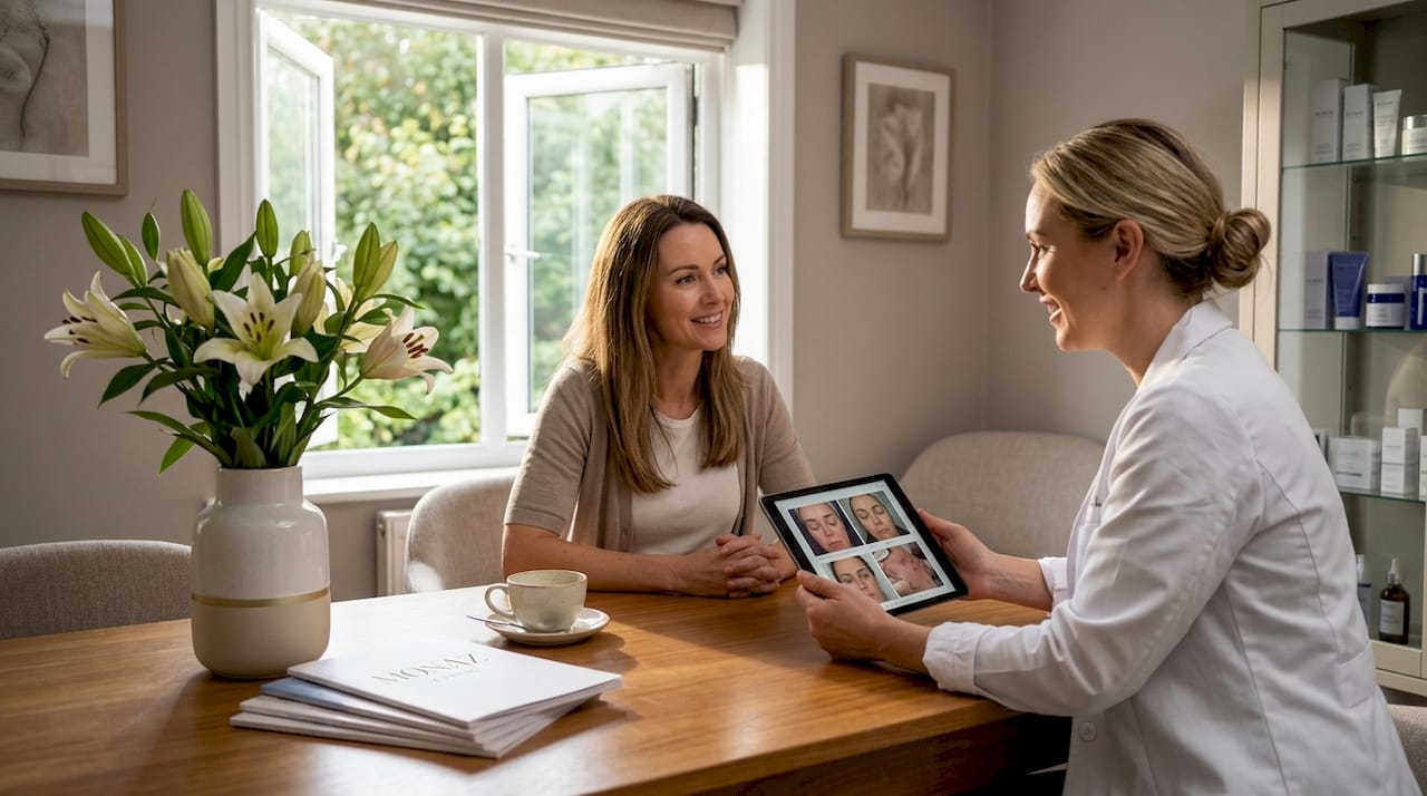 Client and practitioner during facial aesthetics consult