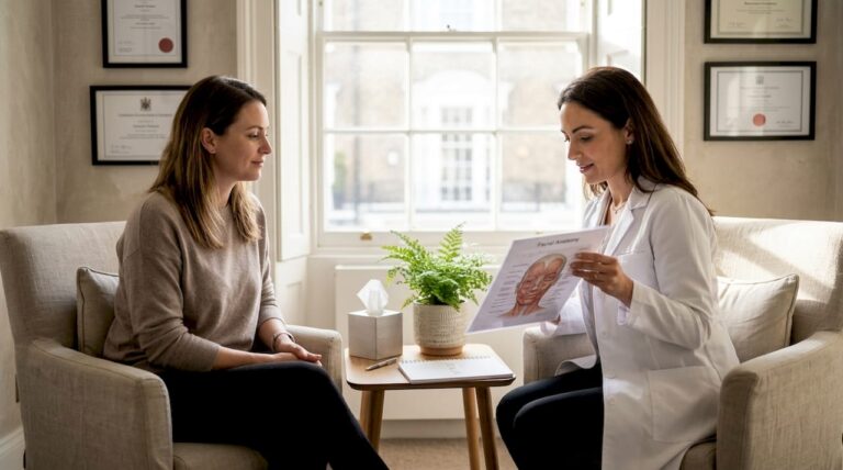 Facial assessment at a London clinic consultation