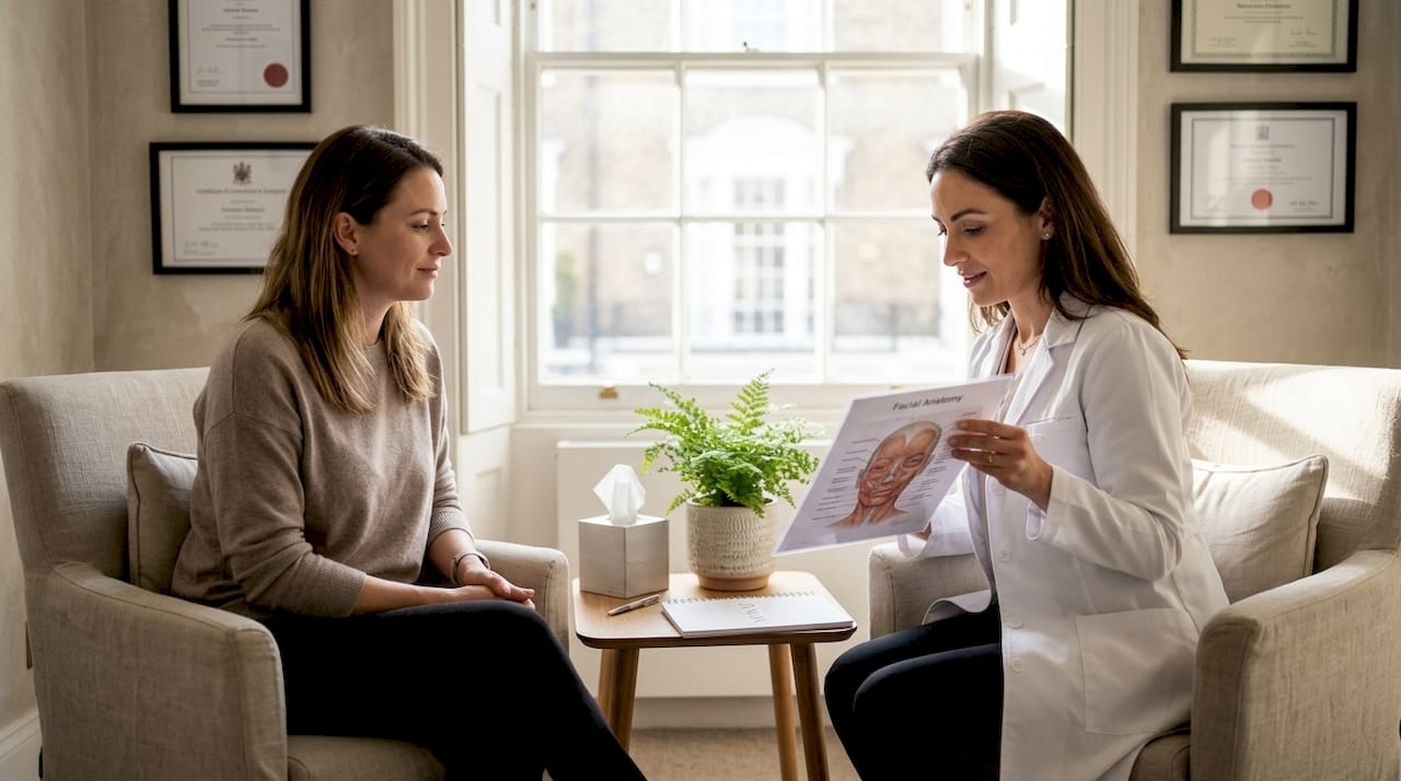 Facial assessment at a London clinic consultation