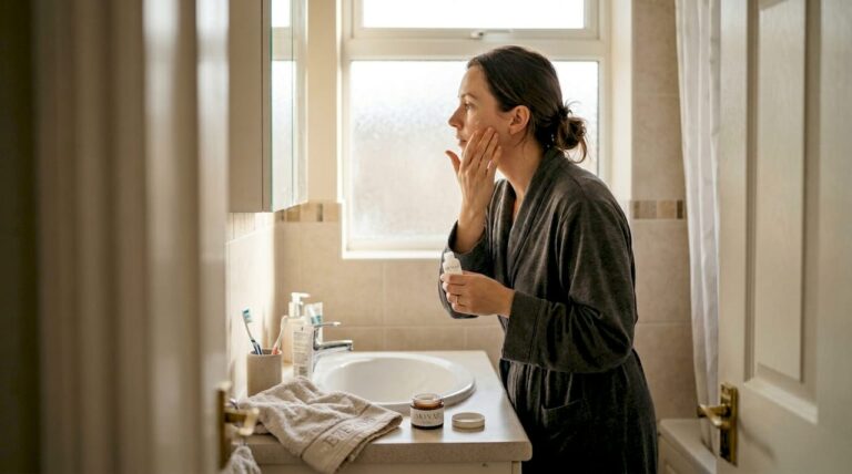 Woman applying serum during skincare routine