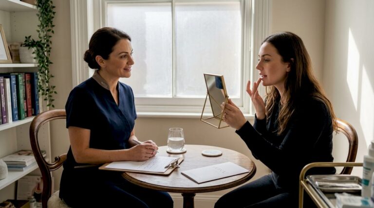 Home 11 Client and practitioner discussing lip enhancement options