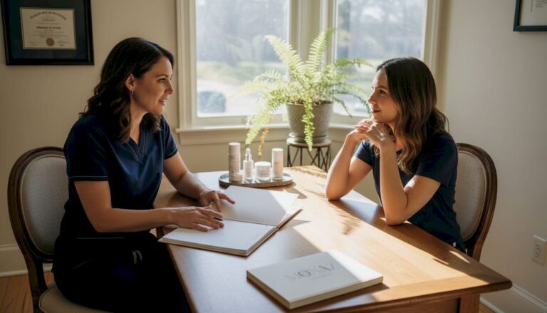 Home 11 Practitioner consulting client in London clinic