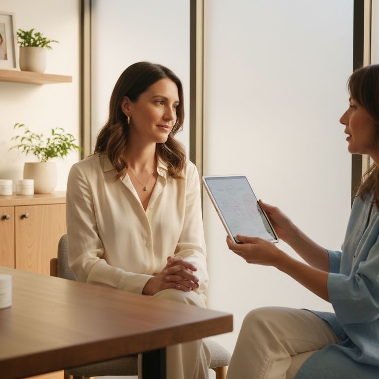 Patient consulting with clinician about cheek enhancement