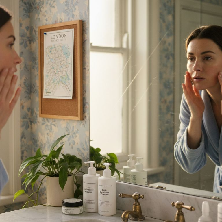 Woman doing skincare in London bathroom