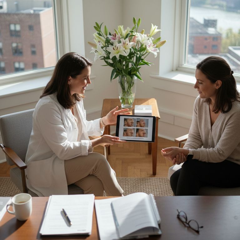 Practitioner discussing cosmetic procedures with client