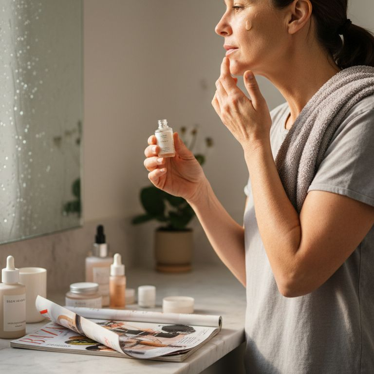 Mature woman applying serum for skincare