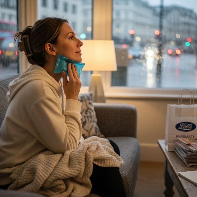 Woman recovering post-treatment in London living room