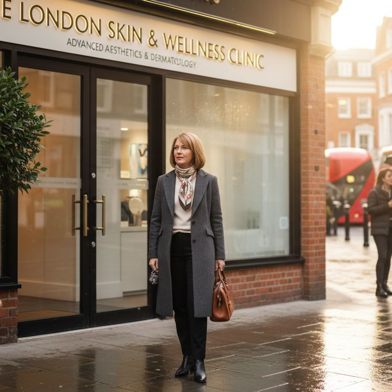 London clinic exterior with morning city bustle