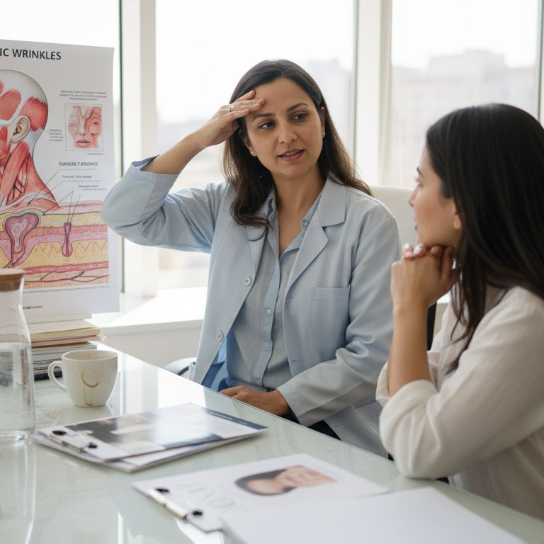 Dermatologist explaining forehead wrinkle science