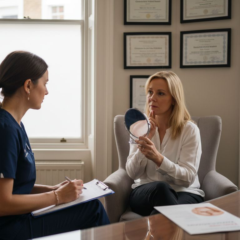 Middle-aged woman at skin clinic consultation