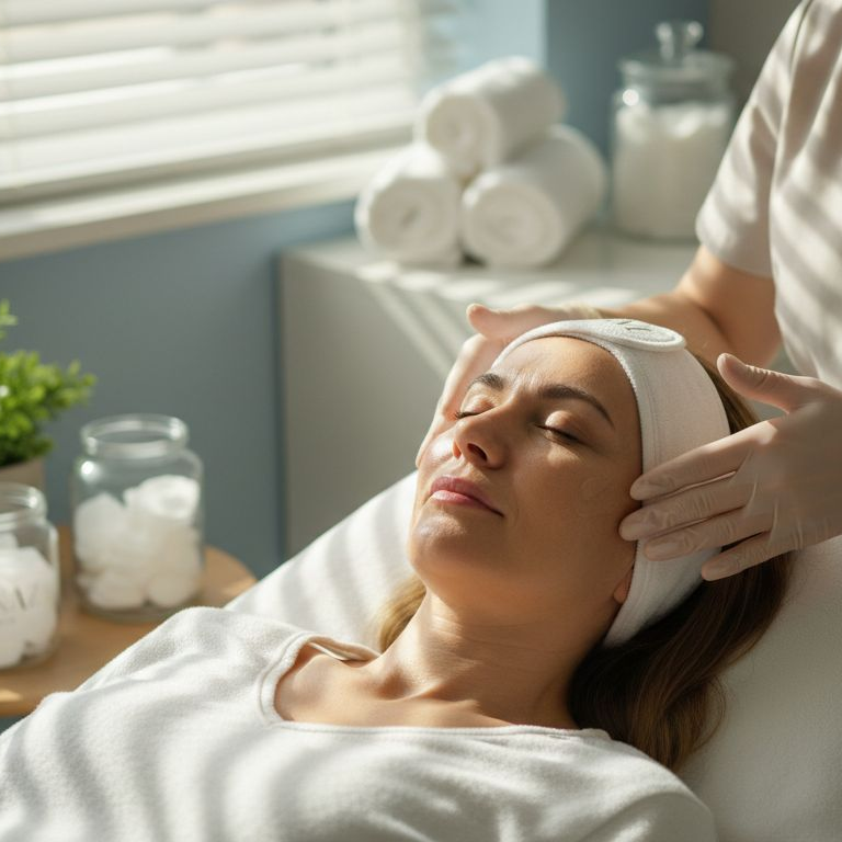 Mature woman receiving relaxing facial treatment