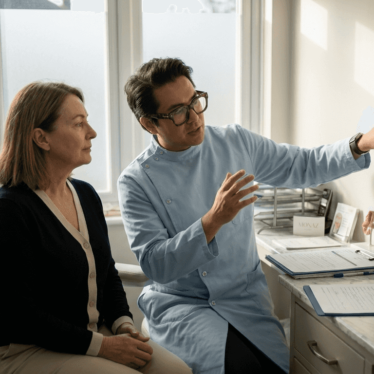 Patient consulting surgeon for brow lift