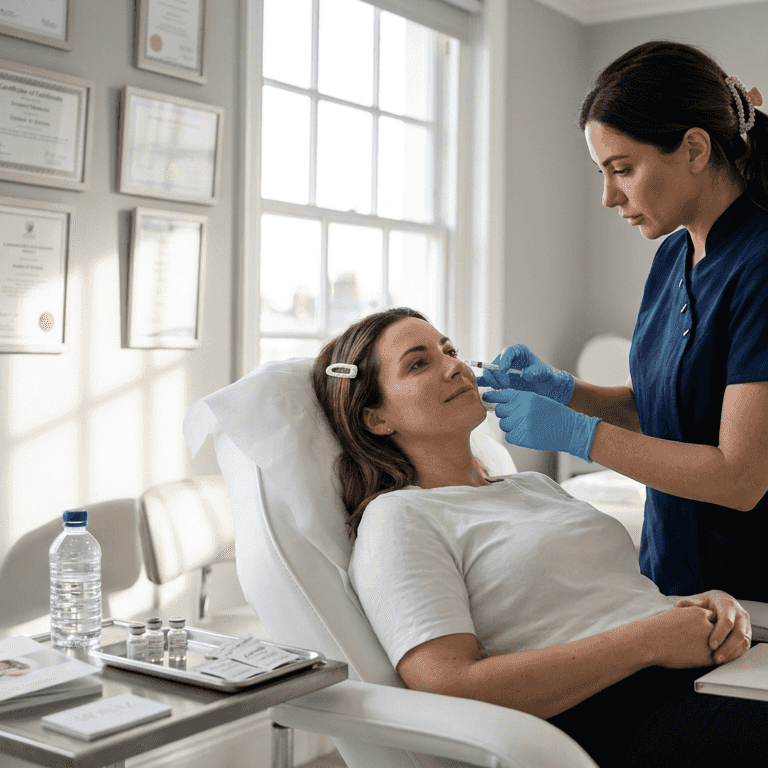 Woman receiving facial treatment in clinic