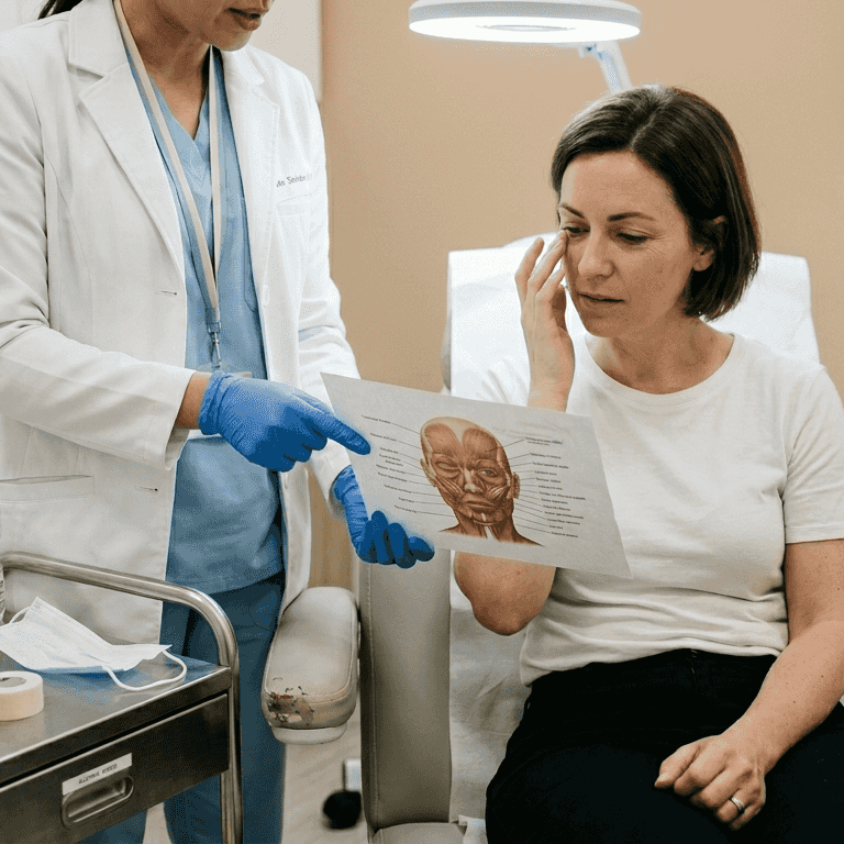 Patient consults for tear trough filler in clinic