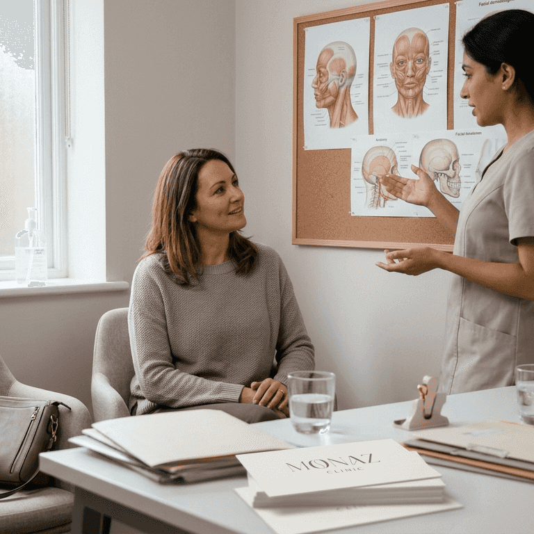 Female patient consulting with dermatologist in clinic