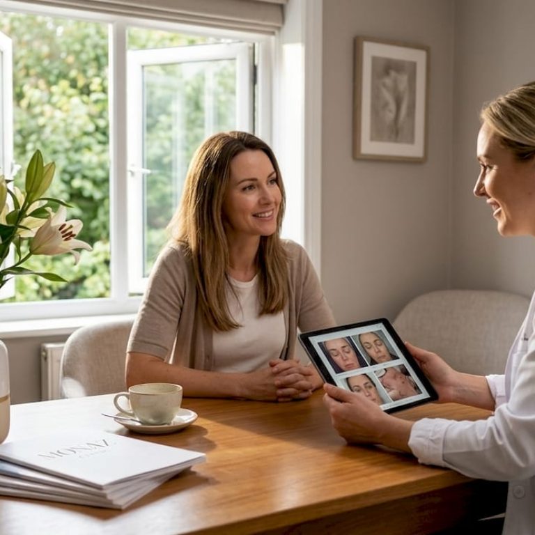 Client and practitioner during facial aesthetics consult