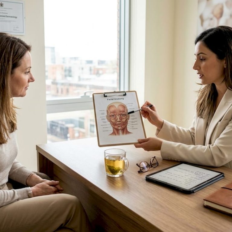 Practitioner and patient discuss filler side effects